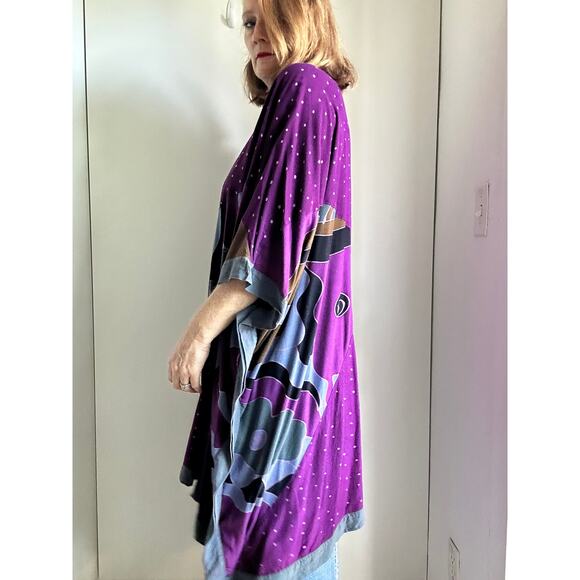 Vintage Purple Kaftan Top Artsy Boho Tunic Blouse Free Flowing Style - Picture 6 of 7
